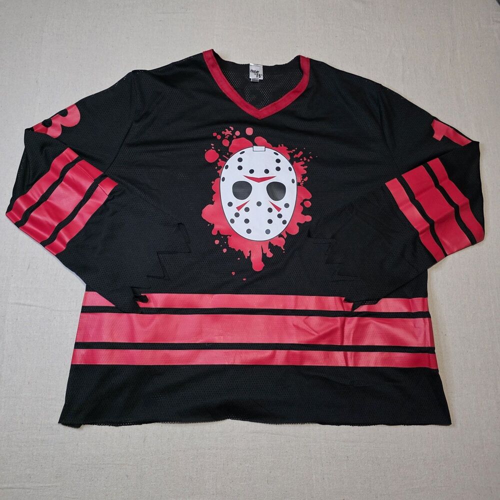 Y2K Friday The 13th Jason Voorhees Hockey Jersey Black Red Horror Men’s Size 3XL